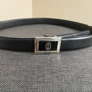 Cartier Men’s Narrow Black Leather Belt Silver Buckle